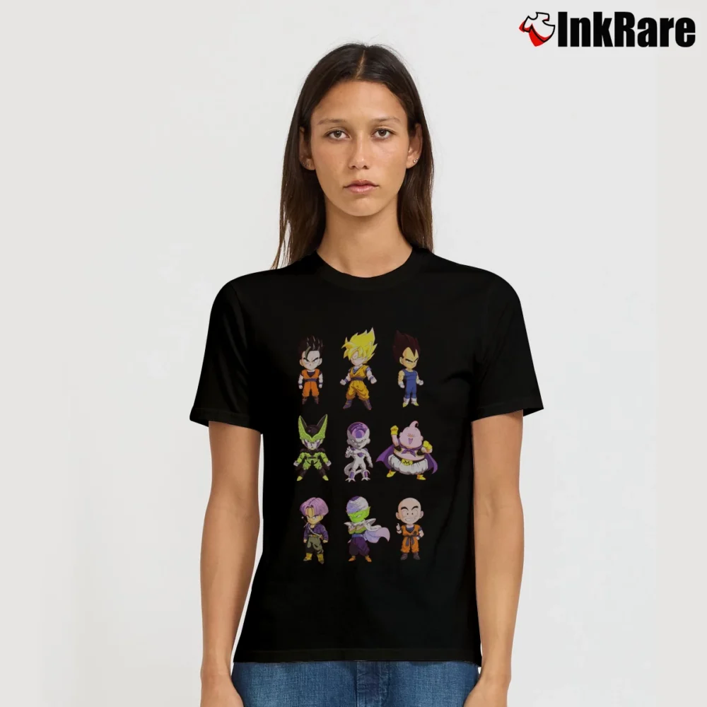 Women’s Dragon Ball Z Chibi Characters Cartoon Signature T-Shirt in black | Soft, Flattering Fit