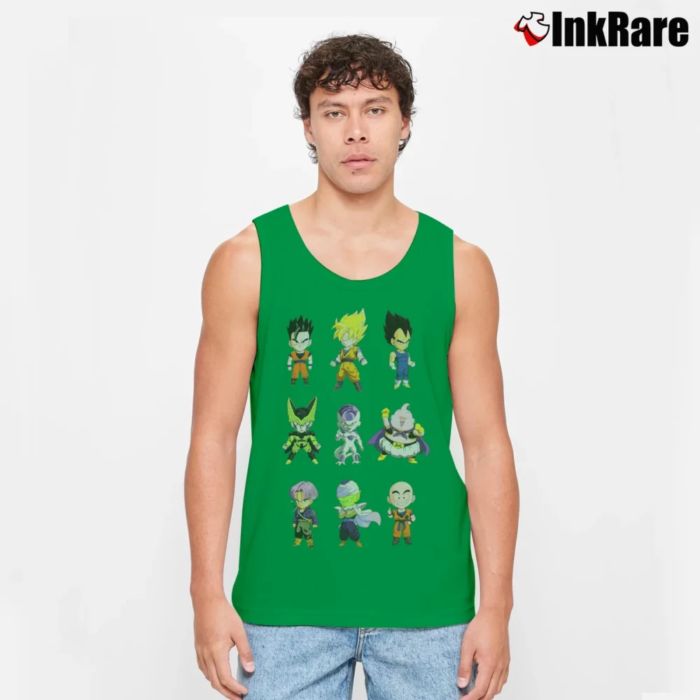 Men’s Dragon Ball Z Chibi Characters Cartoon Tank Top in irish green | Breathable, Active-Friendly Design