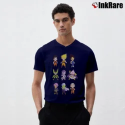 Men’s Dragon Ball Z Chibi Characters Cartoon V-Neck Tee in navy | Sharp, Breathable, Everyday Staple