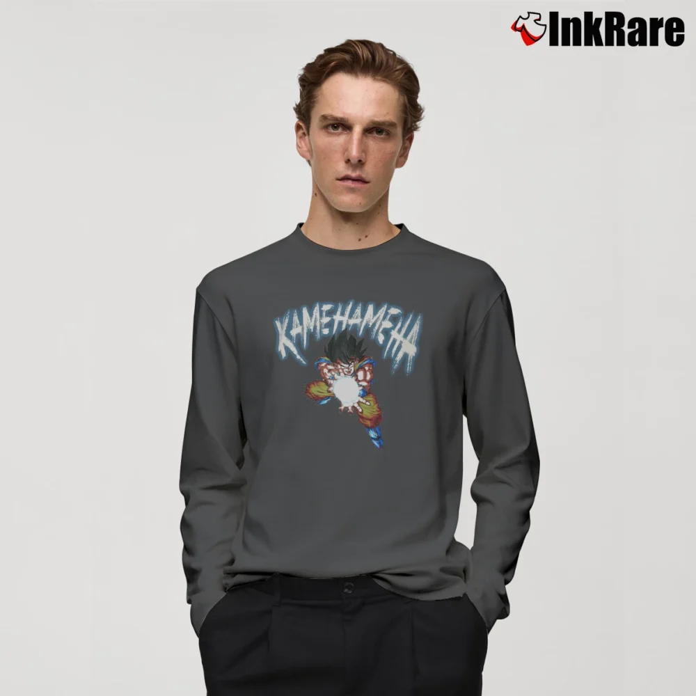Men’s Dragon Ball Z Goku Kamehameha Long-Sleeve Shirt in charcoal | Sleek, Lightweight, Year-Round Wear