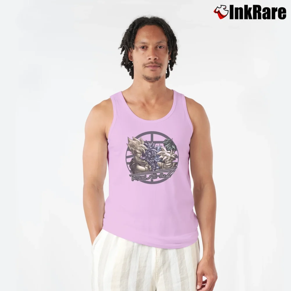 Men’s Dragon Ball Z Goku Trunks Vegeta Gohan Anime Tank Top in light pink | Breathable, Active-Friendly Design