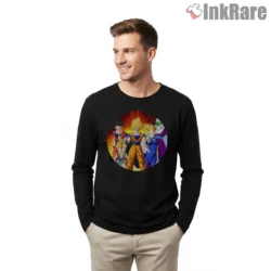 Dragon Ball Z Golden Team Circle Shirt on black long sleeve shirt for men graphic tee