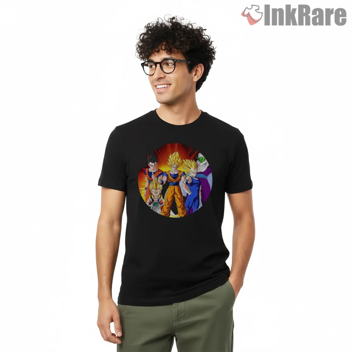 Dragon Ball Z Golden Team Circle Short Sleeve Black Dragon Ball Z Golden Team Circle Shirt on black short sleeve shirt for men graphic tee