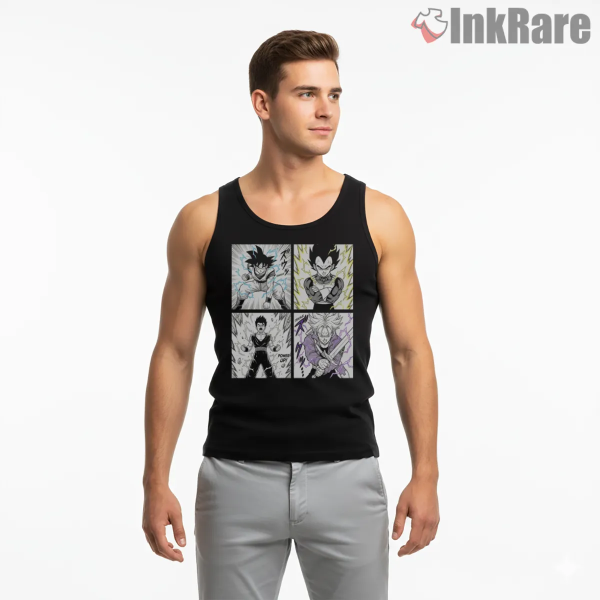 Dragon Ball Z Super Saiyan Power Panel Tank Top Black Dragon Ball Z Super Saiyan Power Panel Shirt on black tank top for men graphic tee