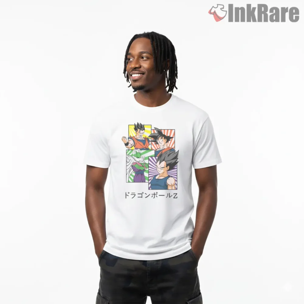 Dragon Balls Z Heroes Superhero Lineup Shirt on white short sleeve shirt for men graphic tee