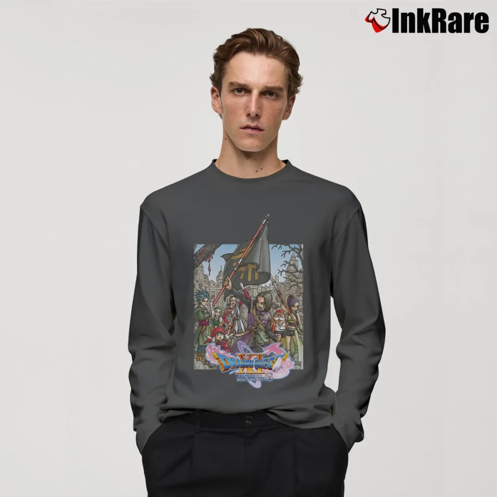 Men’s Dragon Quest XI Video Game Themed Long-Sleeve Shirt in charcoal | Sleek, Lightweight, Year-Round Wear