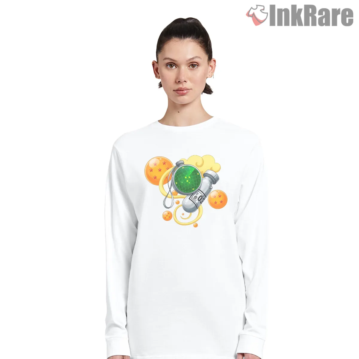 Dragon Radar Capsule Adventure Long Sleeve White Dragon Radar Capsule Adventure Shirt on white long sleeve shirt for women graphic tee