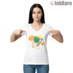 Dragon Radar Capsule Adventure Shirt on white v-neck shirt for women graphic tee