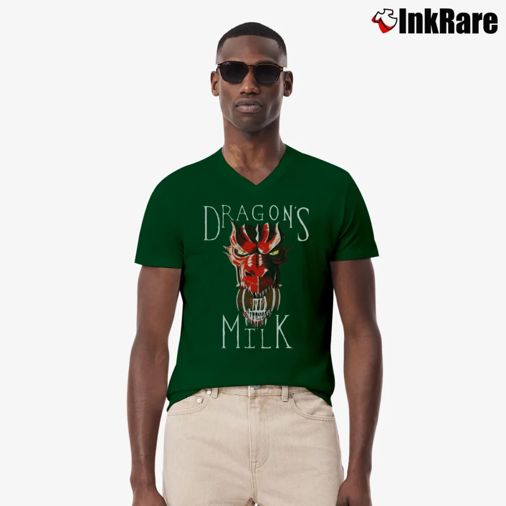 Men’s Dragon's Milk Graphic Fantasy Style V-Neck Tee in forest green | Sharp, Breathable, Everyday Staple