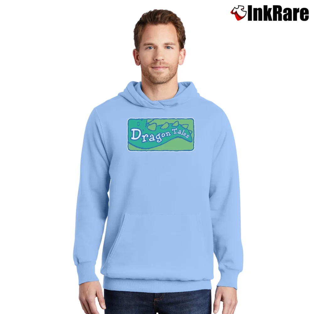 Men’s Dragon Tales Logo Clean Cartoon Pullover Hoodie in light blue | Cozy, Durable, Modern Fit