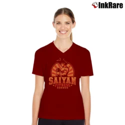 Women’s Dragonball Saiyan Fitness Gym Workout V-Neck Tee in maroon | Chic Neckline, Soft Texture