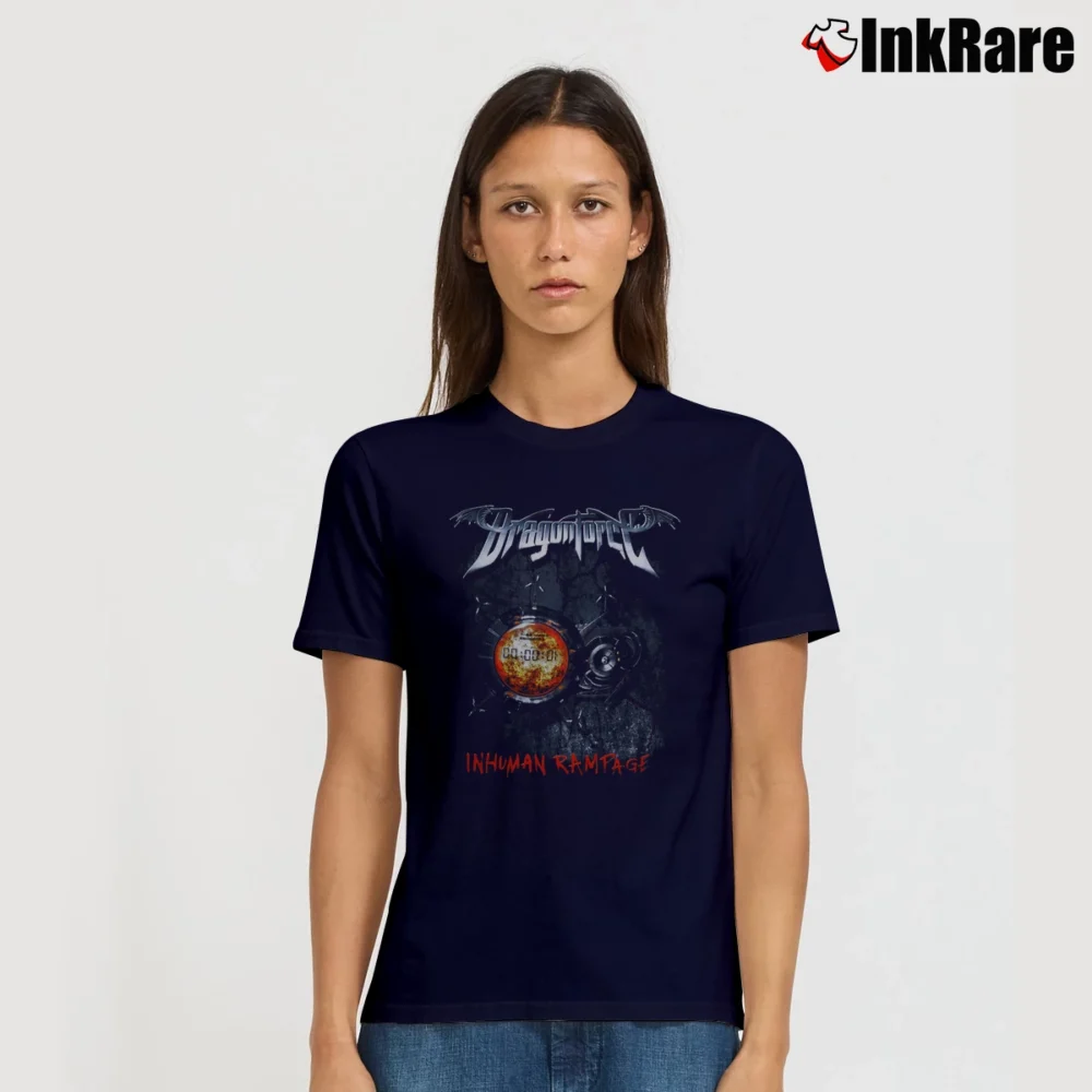 Women’s Dragonforce Inhuman Rampage Album Signature T-Shirt in navy | Soft, Flattering Fit