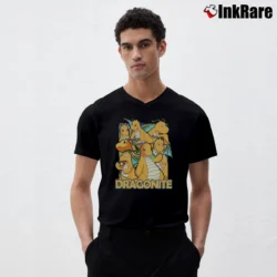 Men’s Dragonite Pokemon Custom Retro Graphic V-Neck Tee in black | Sharp, Breathable, Everyday Staple