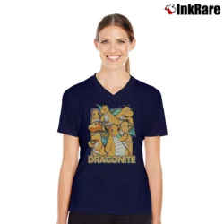 Women’s Dragonite Pokemon Custom Retro Graphic V-Neck Tee in navy | Chic Neckline, Soft Texture