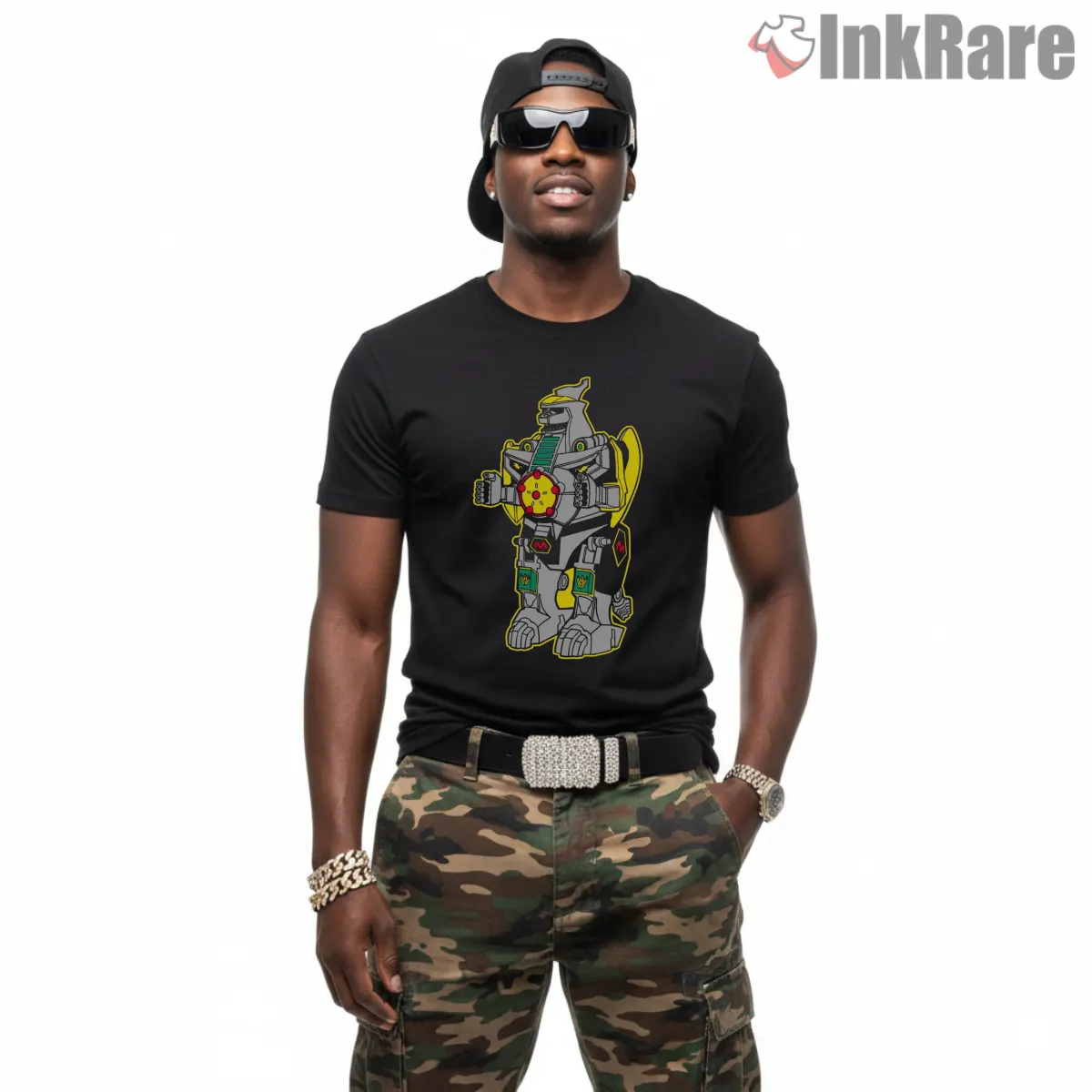 Dragonzord Classic Dino Megazord Power Short Sleeve Black Dragonzord Classic Dino Megazord Power Shirt on black short sleeve shirt for men graphic tee