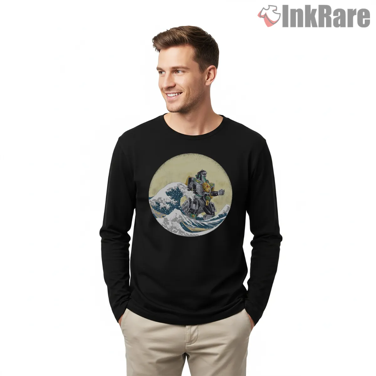 Dragonzord Great Wave Japanese Art Shirt on black long sleeve shirt for men graphic tee