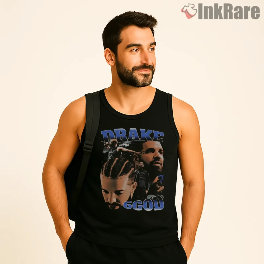 Drake 6 God Braids Era Tour Shirt on black tank top for men graphic tee