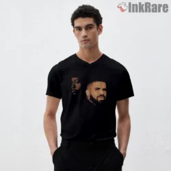 Drake And Partynextdoor Split Portrait Shirt on black v-neck shirt for men graphic tee