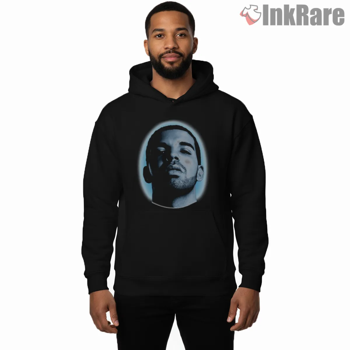 Drake Blue Halo Portrait Shirt on black hoodie for men graphic tee