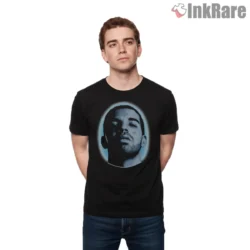 Drake Blue Halo Portrait Shirt on black short sleeve shirt for men graphic tee