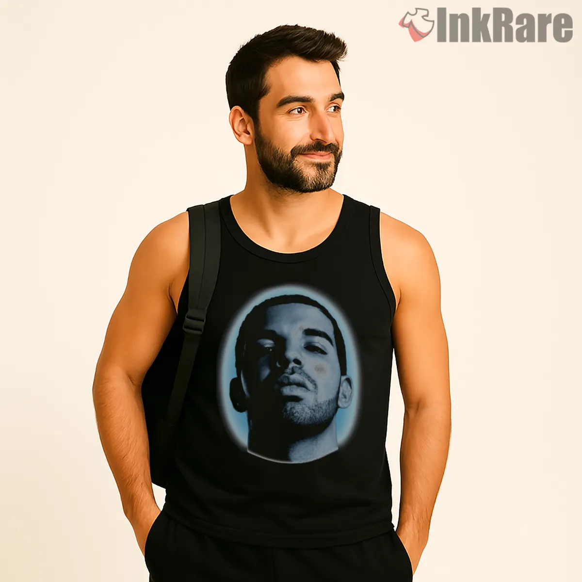 Drake Blue Halo Portrait Tank Top Black Drake Blue Halo Portrait Shirt on black tank top for men graphic tee