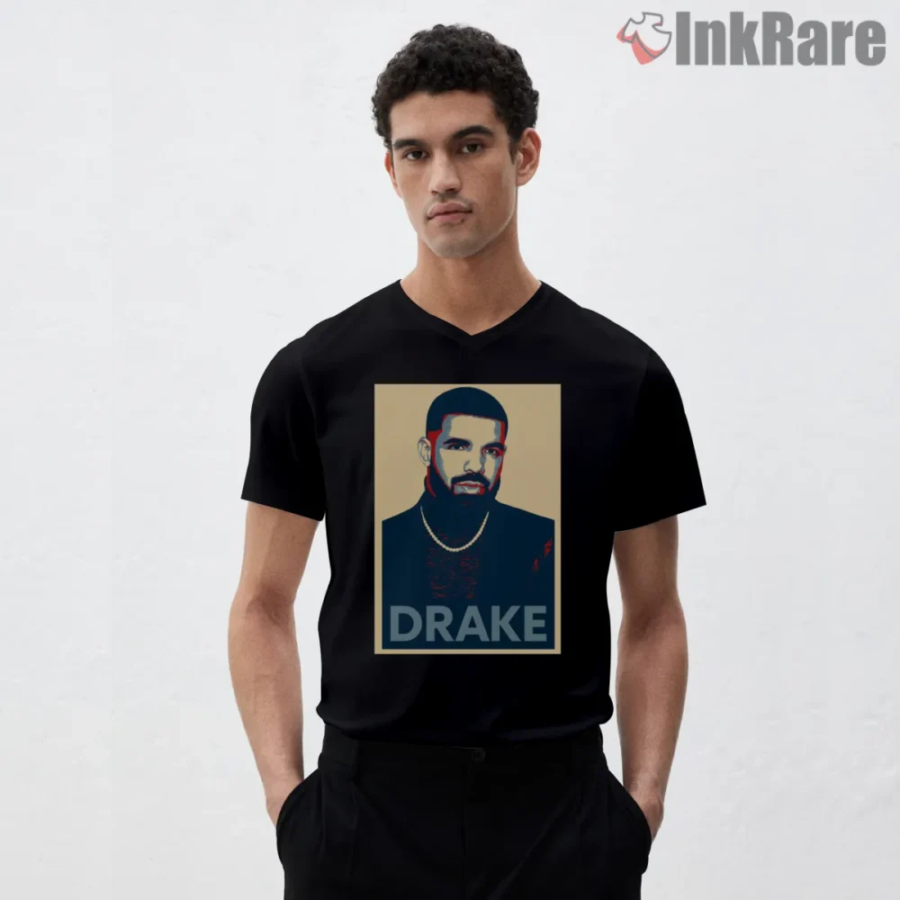 Drake Bold Pop Art Portrait Shirt on black v-neck shirt for men graphic tee