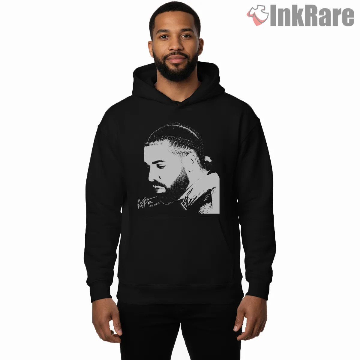 Drake Braided Portrait Monochrome Shirt on black hoodie for men graphic tee