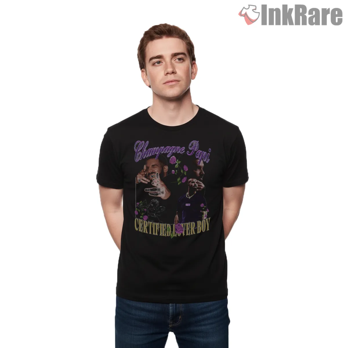 Drake Champagne Papi Certified Lover Boy Short Sleeve Black Drake Champagne Papi Certified Lover Boy Shirt on black short sleeve shirt for men graphic tee