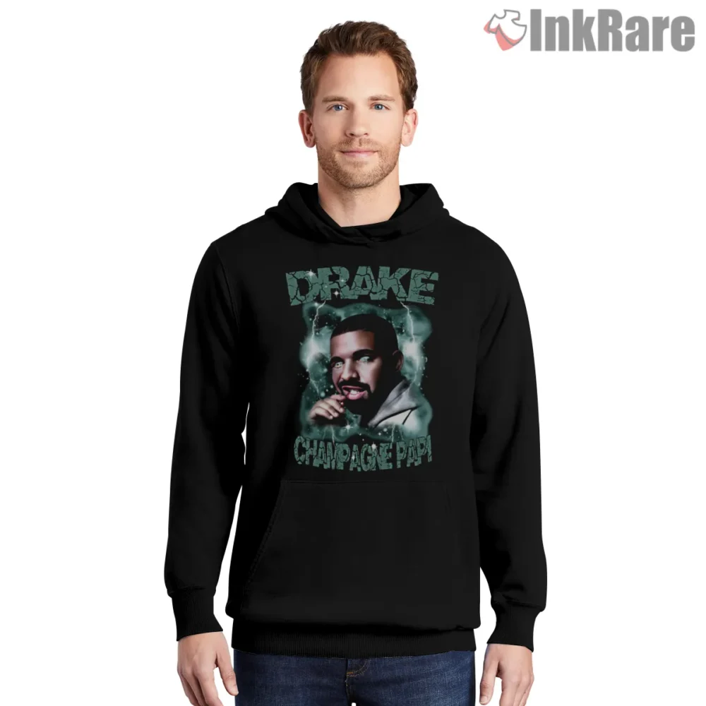 Drake Champagne Papi Neon Aura Shirt on black hoodie for men graphic tee