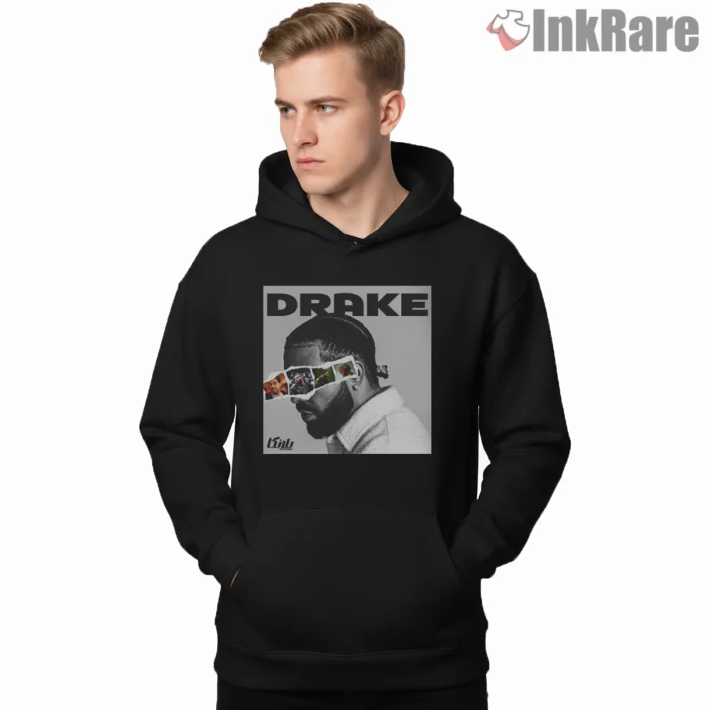 Drake Collage Sunglasses Profile Shirt on black hoodie for men graphic tee