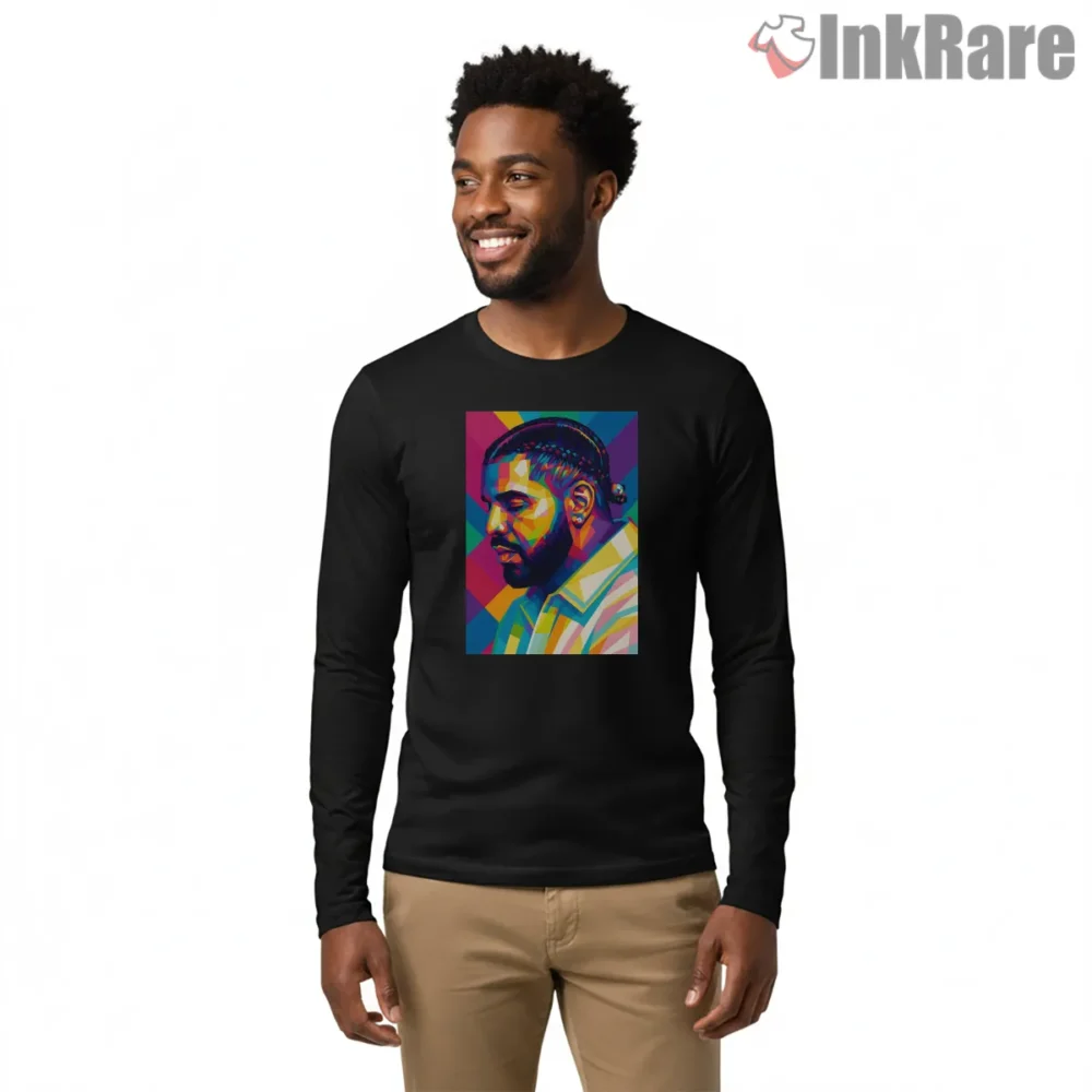 Drake Color Block Pop Art Shirt on black long sleeve shirt for men graphic tee
