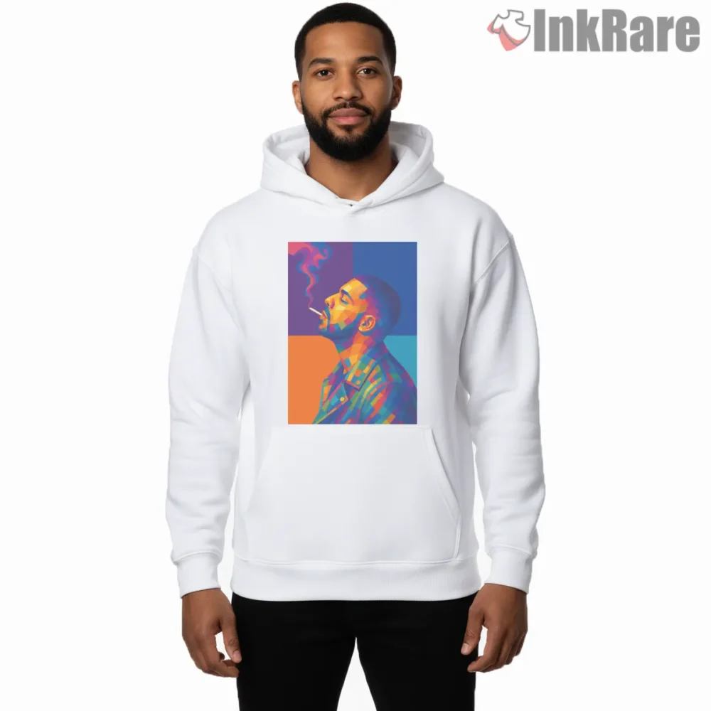 Drake Color Block Smoking Art Shirt on white hoodie for men graphic tee