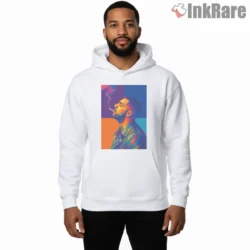 Drake Color Block Smoking Art Shirt on white hoodie for men graphic tee