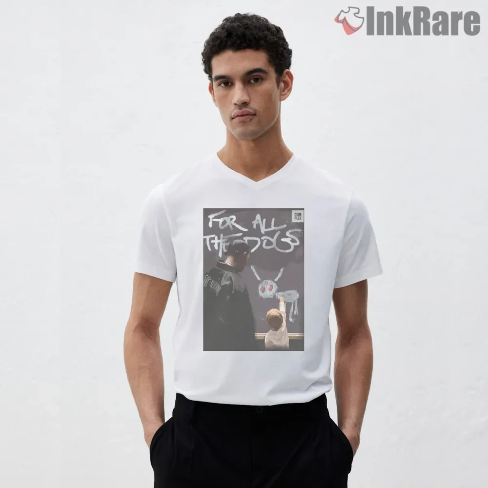 Drake For All The Dogs Chalk Wall Shirt on white v-neck shirt for men graphic tee