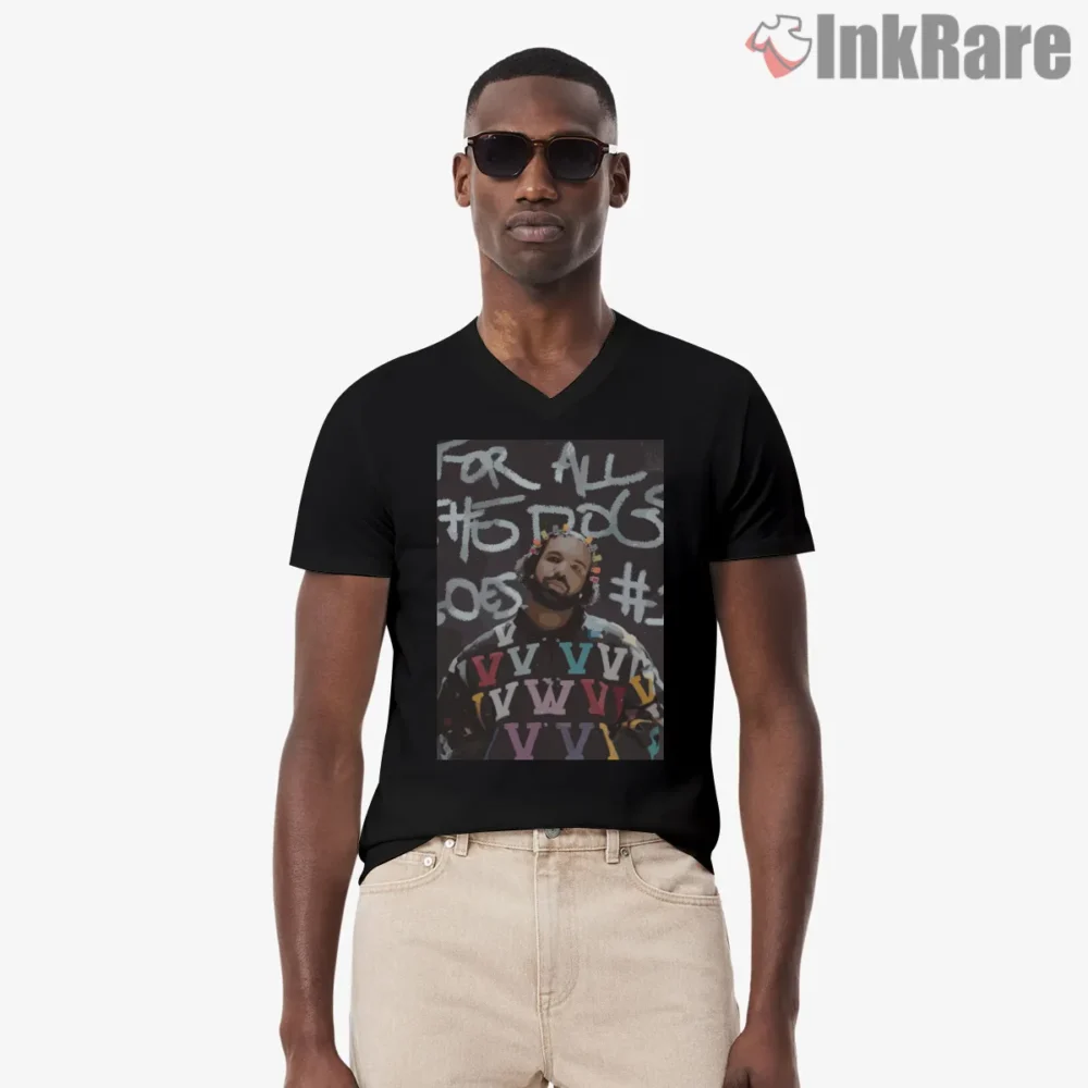 Drake For All The Dogs Graffiti Shirt on black v-neck shirt for men graphic tee