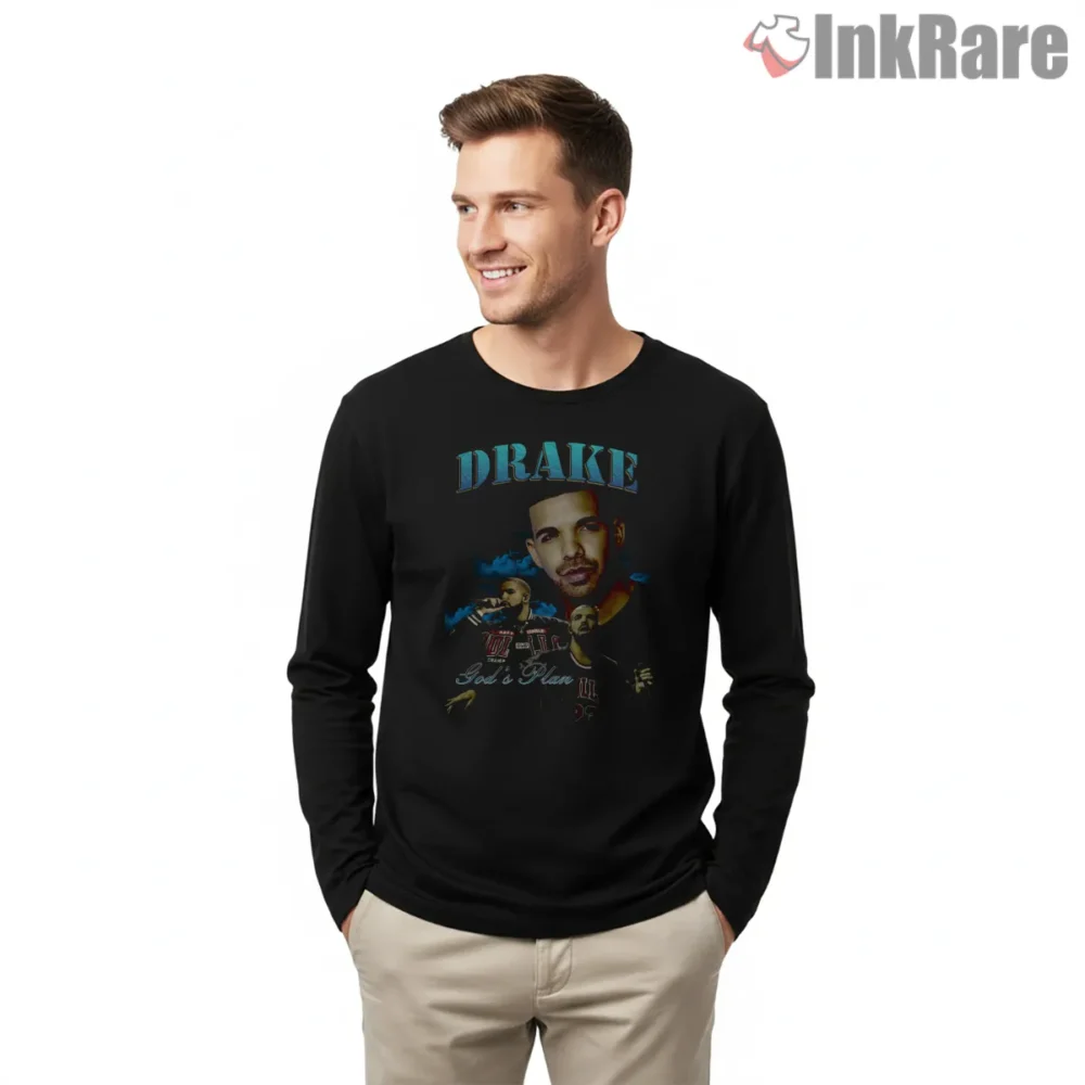 Drake Gods Plan Vintage Collage Shirt on black long sleeve shirt for men graphic tee