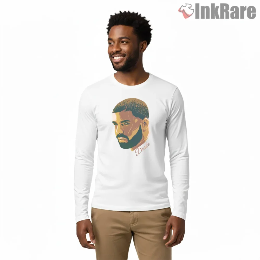 Drake Golden Profile Illustration Shirt on white long sleeve shirt for men graphic tee