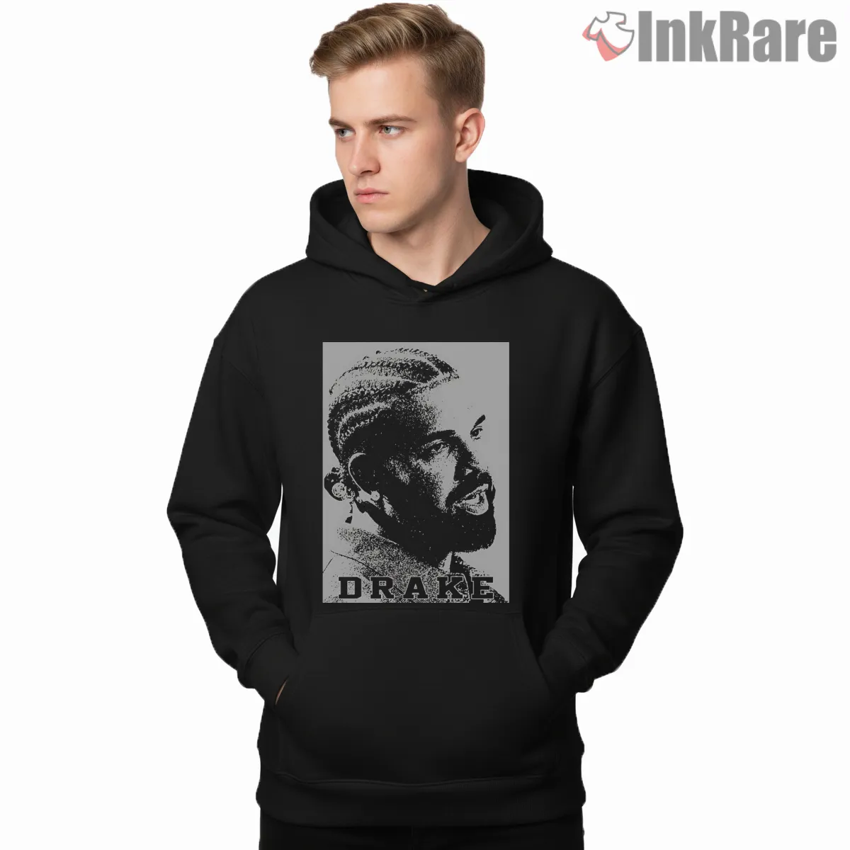 Drake Halftone Braids Retro Print Shirt on black hoodie for men graphic tee
