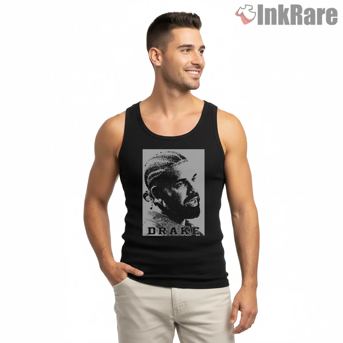 Drake Halftone Braids Retro Print Tank Top Black Drake Halftone Braids Retro Print Shirt on black tank top for men graphic tee