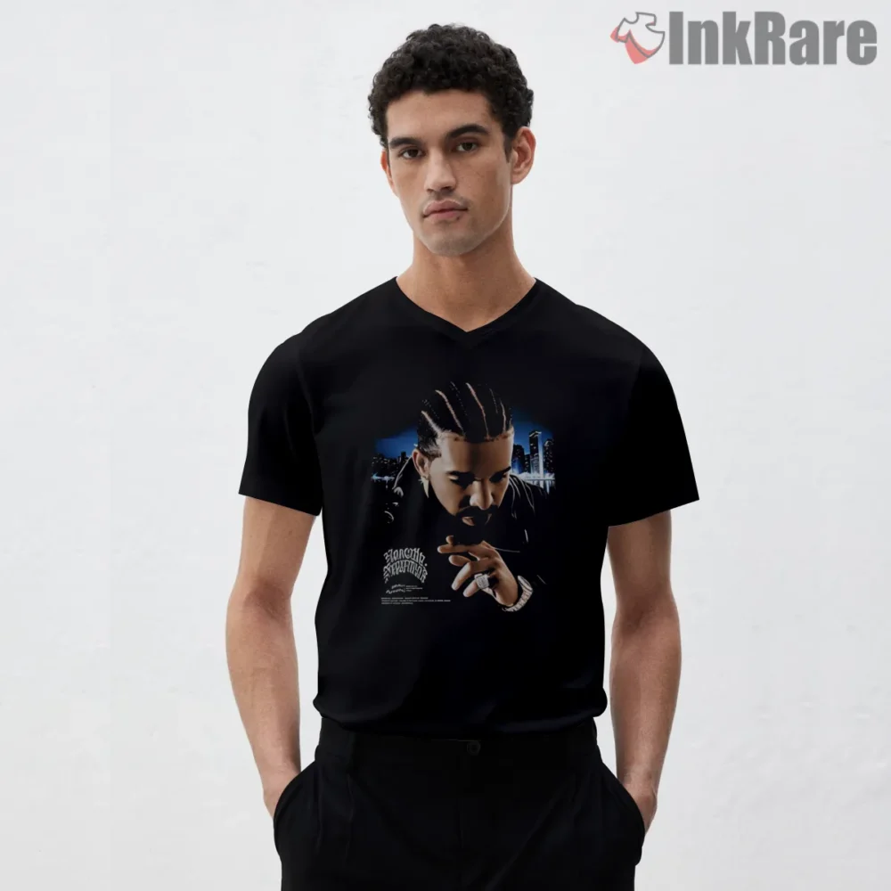 Drake Honestly Nevermind Album Aesthetic Shirt on black v-neck shirt for men graphic tee