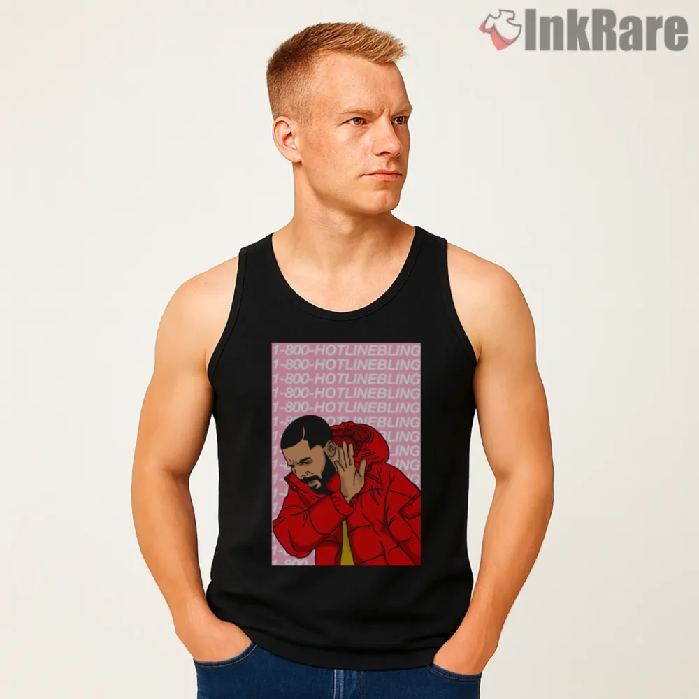 Drake Hotline Bling Cartoon Panel Shirt on black tank top for men graphic tee