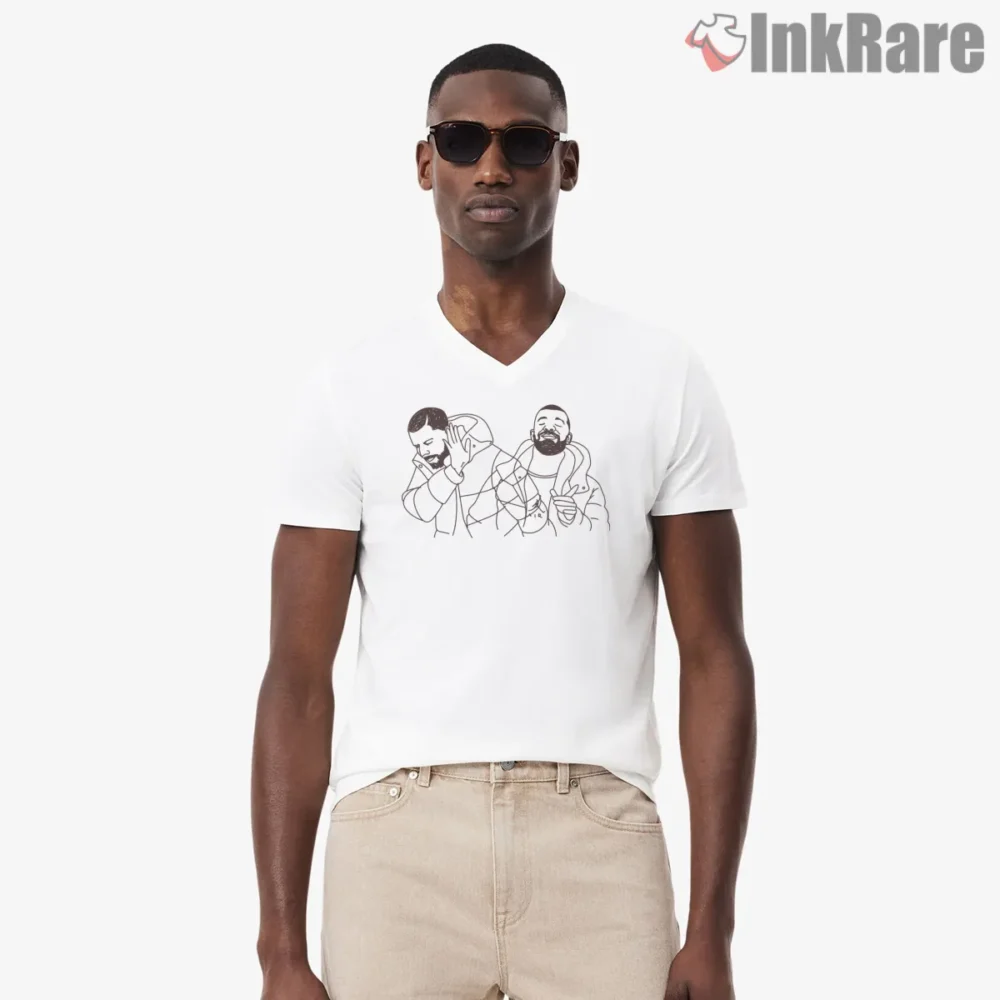 Drake Hotline Bling Meme Line Art Shirt on white v-neck shirt for men graphic tee