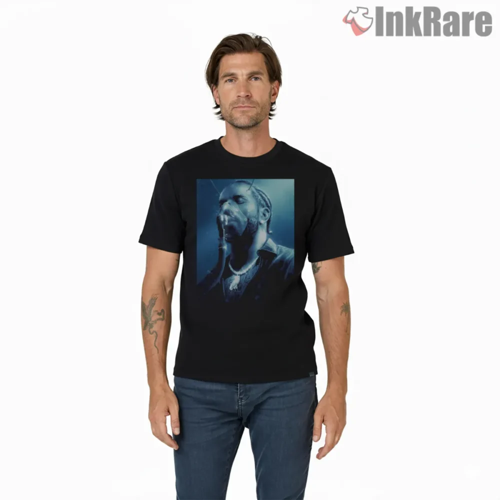 Drake Iceman Frosted Portrait Shirt on black short sleeve shirt for men graphic tee