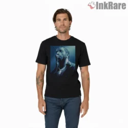Drake Iceman Frosted Portrait Shirt on black short sleeve shirt for men graphic tee