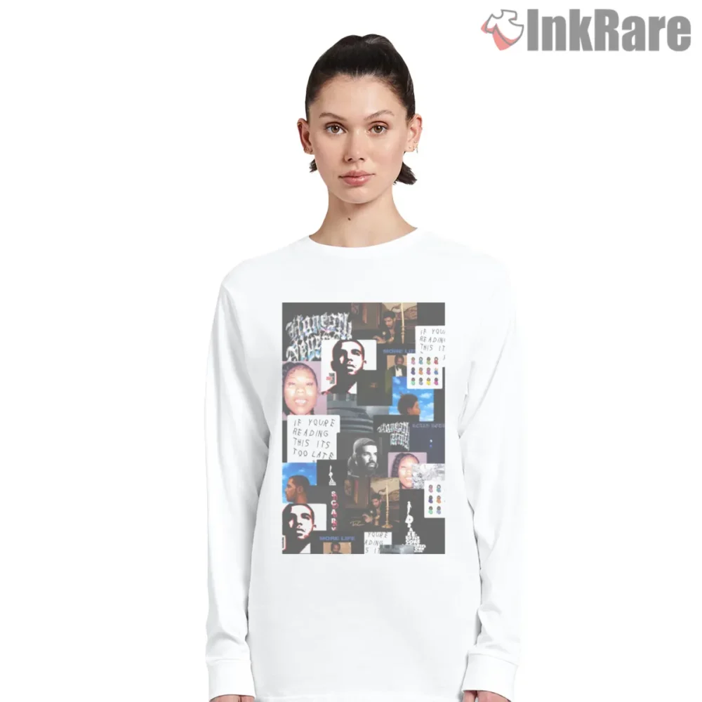 Drake Mixtape Collage Tribute Shirt on white long sleeve shirt for women graphic tee