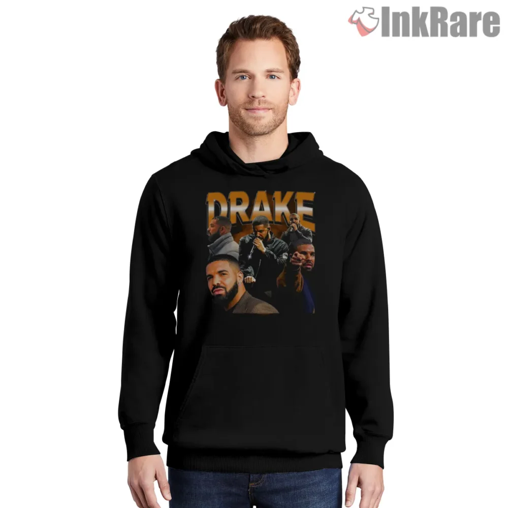 Drake Multi Era Rappers Collage Shirt on black hoodie for men graphic tee