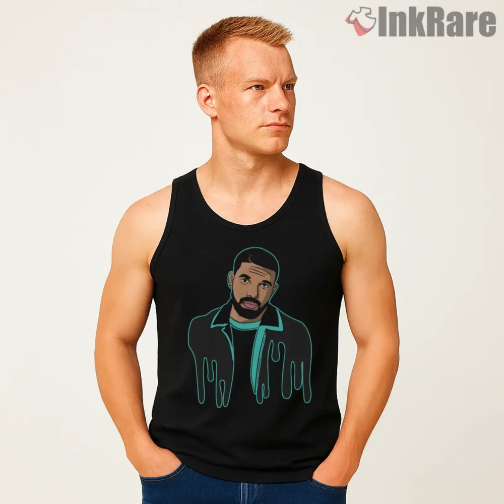 Drake Neon Drip Jacket Cartoon Shirt on black tank top for men graphic tee
