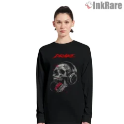 Drake Neon Skull Headphones Fan Art Shirt on black long sleeve shirt for women graphic tee