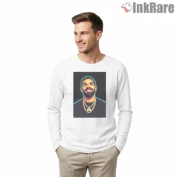 Drake Neon Smile Pop Art Shirt on white long sleeve shirt for men graphic tee