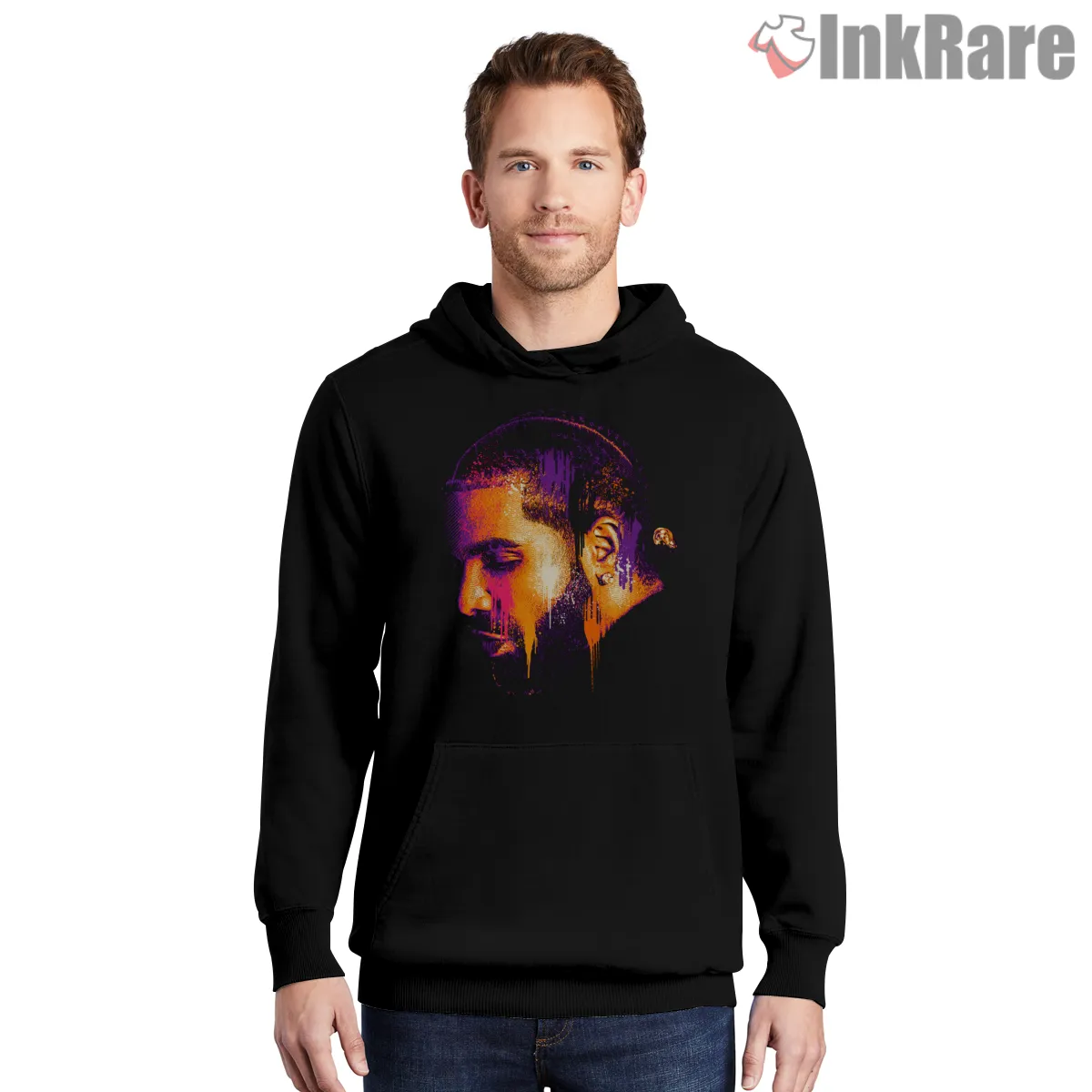 Drake Neon Sunset Side Profile Shirt on black hoodie for men graphic tee